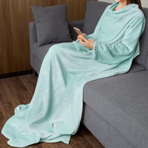 Catalonia Burrito Wearable Blanket with Sleeves and Pocket Soft Comfy Fleece Snuggy Wrap Throws Blanket Robe for Women and MenAqua