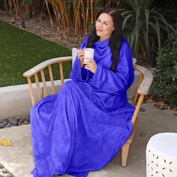Catalonia Burrito Wearable Blanket with Sleeves and Pocket Soft Comfy Fleece Snuggy Wrap Throws Blanket Robe for Women and MenBlue