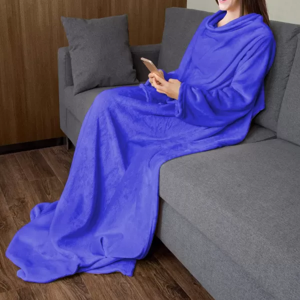 Catalonia Burrito Wearable Blanket with Sleeves and Pocket Soft Comfy Fleece Snuggy Wrap Throws Blanket Robe for Women and MenBlue