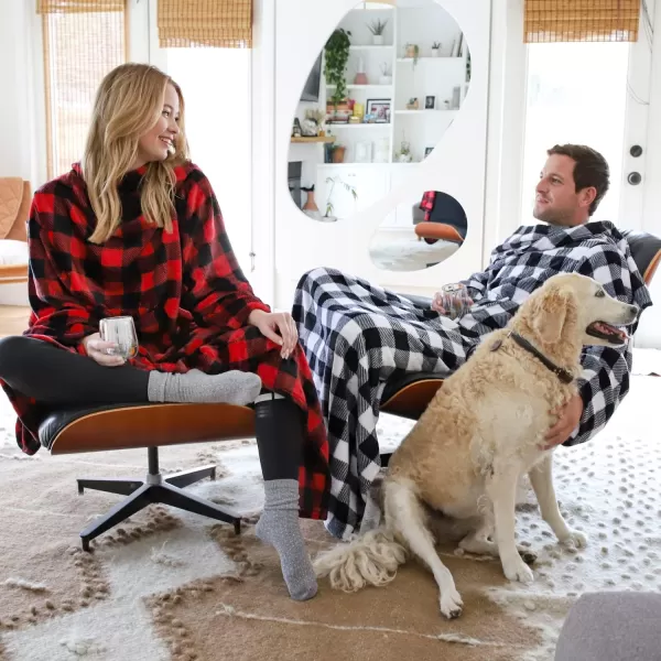 Catalonia Burrito Wearable Blanket with Sleeves and Pocket Soft Comfy Fleece Snuggy Wrap Throws Blanket Robe for Women and MenRed Black Checker
