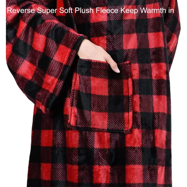 Catalonia Burrito Wearable Blanket with Sleeves and Pocket Soft Comfy Fleece Snuggy Wrap Throws Blanket Robe for Women and MenRed Black Checker
