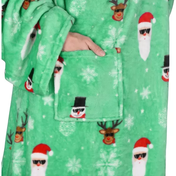 Catalonia Burrito Wearable Blanket with Sleeves and Pocket Soft Comfy Fleece Snuggy Wrap Throws Blanket Robe for Women and MenSanta and Deer Green