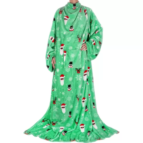 Catalonia Burrito Wearable Blanket with Sleeves and Pocket Soft Comfy Fleece Snuggy Wrap Throws Blanket Robe for Women and MenSanta and Deer Green