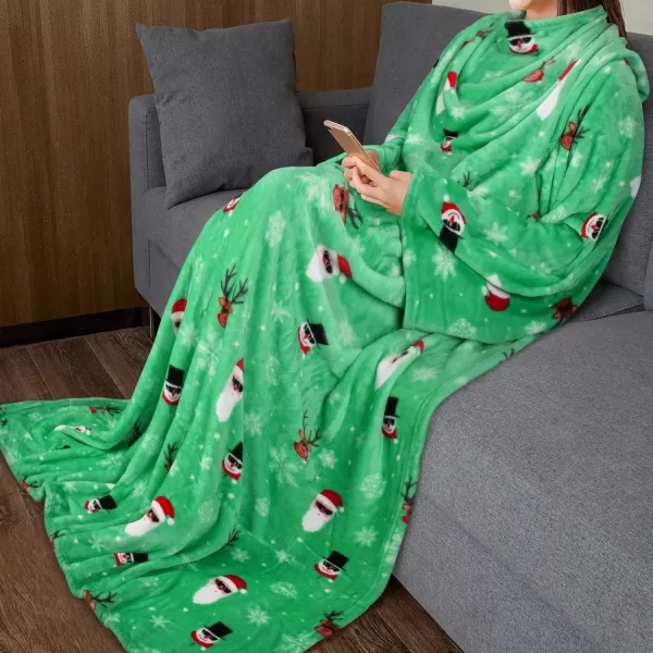 Catalonia Burrito Wearable Blanket with Sleeves and Pocket Soft Comfy Fleece Snuggy Wrap Throws Blanket Robe for Women and MenSanta and Deer Green