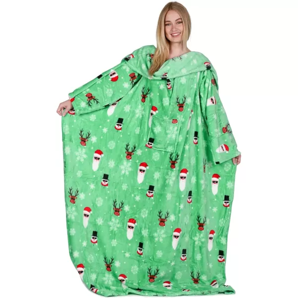 Catalonia Burrito Wearable Blanket with Sleeves and Pocket Soft Comfy Fleece Snuggy Wrap Throws Blanket Robe for Women and MenSanta and Deer Green