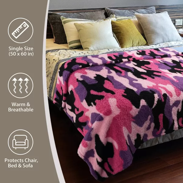 Catalonia Camo Sherpa Throw Blanket Fuzzy Snuggle Blanket for Camping Traveling Couch Bed Super Soft Light Weight Reversible All Season Use 50x60 inchesPink Camo