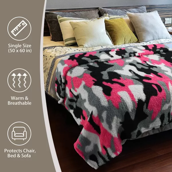 Catalonia Camo Sherpa Throw Blanket Fuzzy Snuggle Blanket for Camping Traveling Couch Bed Super Soft Light Weight Reversible All Season Use 50x60 inchesGrey Camo