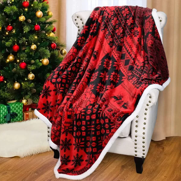 Catalonia Christmas Red Buffalo Plaid Sherpa Throw Blanket Reversible Super Soft Warm Comfy Fuzzy Snuggle Micro Fleece Plush Holiday Throws for Couch Sofa Cabin DecroRedBlack