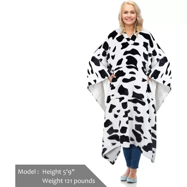 Catalonia Cow Print Sherpa Wearable Blanket Poncho for Adult Women Men Wrap Blanket Cape with Pocket Warm Soft Cozy Snuggly Comfort GiftSherpa Lining Dalmatian