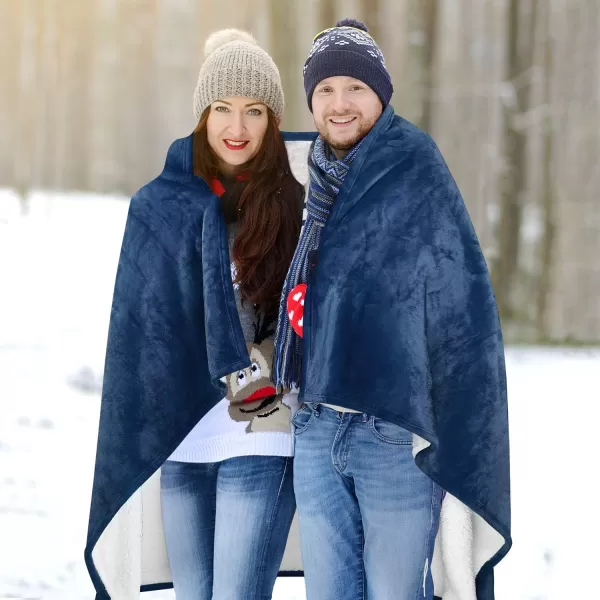 Catalonia Cow Print Sherpa Wearable Blanket Poncho for Adult Women Men Wrap Blanket Cape with Pocket Warm Soft Cozy Snuggly Comfort GiftSherpa Lining Navy