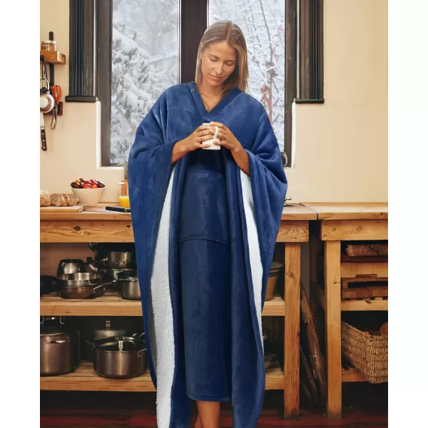 Catalonia Cow Print Sherpa Wearable Blanket Poncho for Adult Women Men Wrap Blanket Cape with Pocket Warm Soft Cozy Snuggly Comfort GiftSherpa Lining Navy