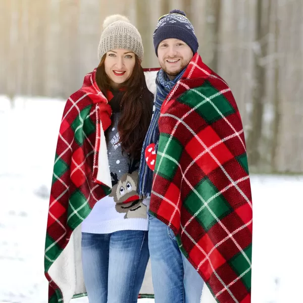 Catalonia Cow Print Sherpa Wearable Blanket Poncho for Adult Women Men Wrap Blanket Cape with Pocket Warm Soft Cozy Snuggly Comfort GiftSherpa Lining Red Plaid