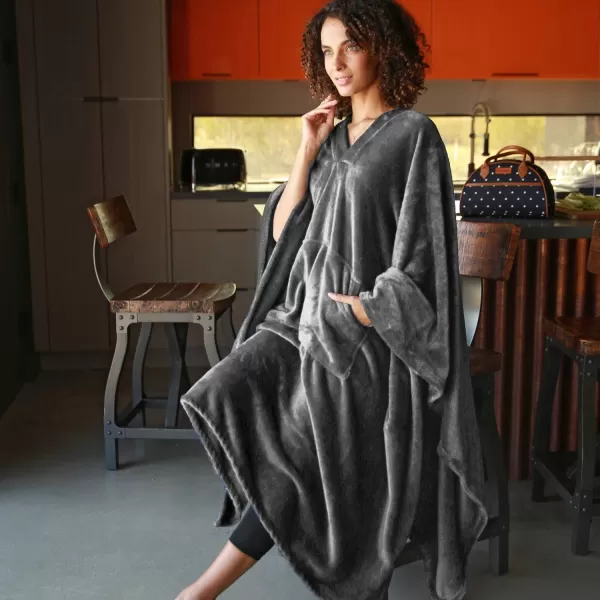 Catalonia Fleece Wearable Blanket Poncho for Adult Women Men Travel Wrap Blanket Cape with Pocket  Warm Soft Cozy Snuggly Gift for Her No Sleeves  AllSeasonGrey Fleece