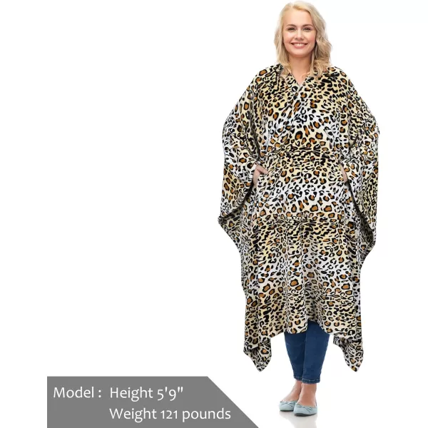 Catalonia Fleece Wearable Blanket Poncho for Adult Women Men Travel Wrap Blanket Cape with Pocket  Warm Soft Cozy Snuggly Gift for Her No Sleeves  AllSeasonCheetah Fleece