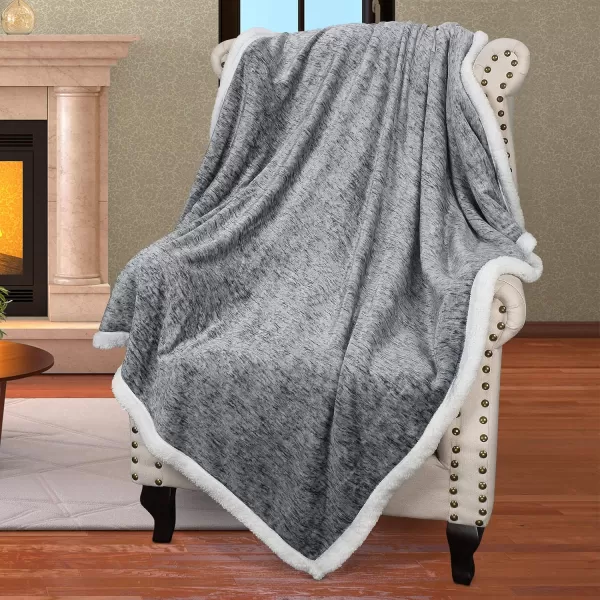 Catalonia Grey Sherpa Throw Blanket Super Soft Fluffy Fuzzy Comfy Velvet Plush Fleece TV Blankets and Throws for Sofa Couch Bed for Adults Child 50x60 MelangeMelange Dark Grey