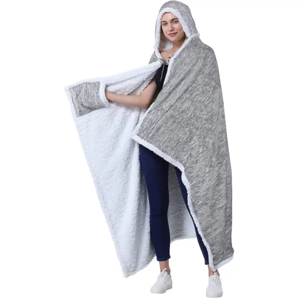 Catalonia Hooded Blanket Poncho  Wearable Blanket Wrap with Hand Pockets  Comfy Sherpa Fleece Throw Cape for Children and Adults Women GiftHooded Blanket Light Grey