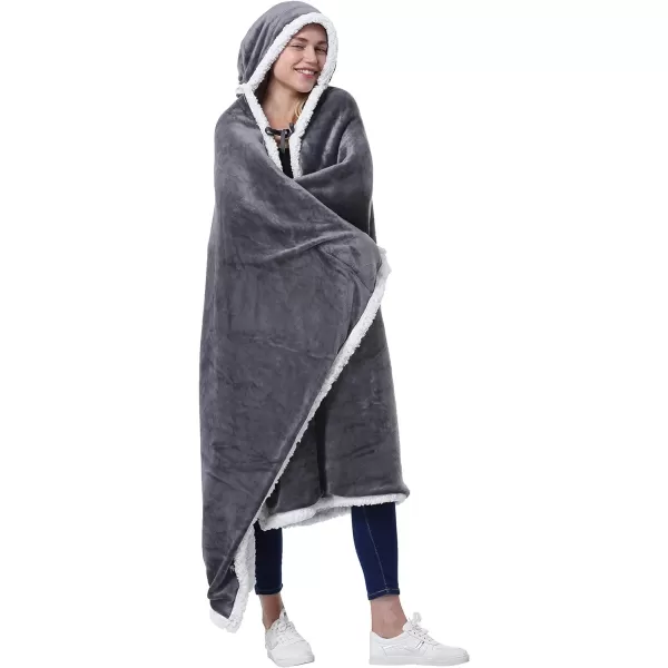 Catalonia Hooded Blanket Poncho  Wearable Blanket Wrap with Hand Pockets  Comfy Sherpa Fleece Throw Cape for Children and Adults Women GiftHooded Blanket Grey