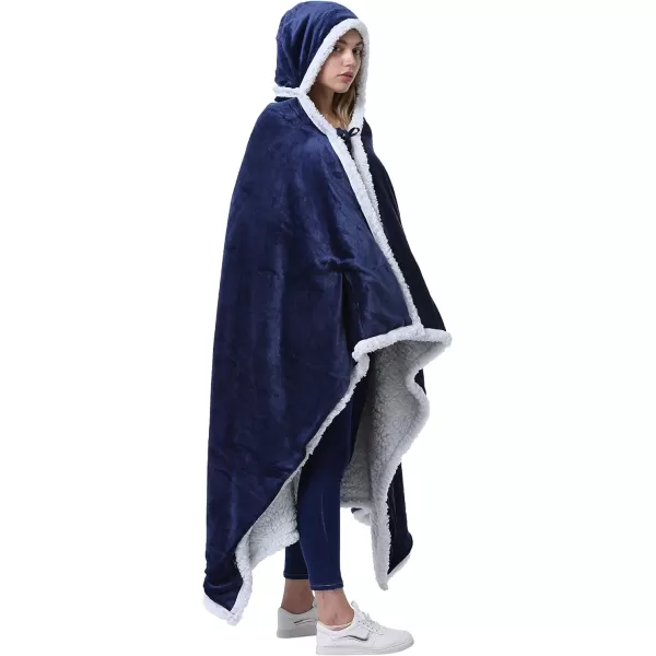 Catalonia Hooded Blanket Poncho  Wearable Blanket Wrap with Hand Pockets  Comfy Sherpa Fleece Throw Cape for Children and Adults Women GiftHooded Blanket Navy