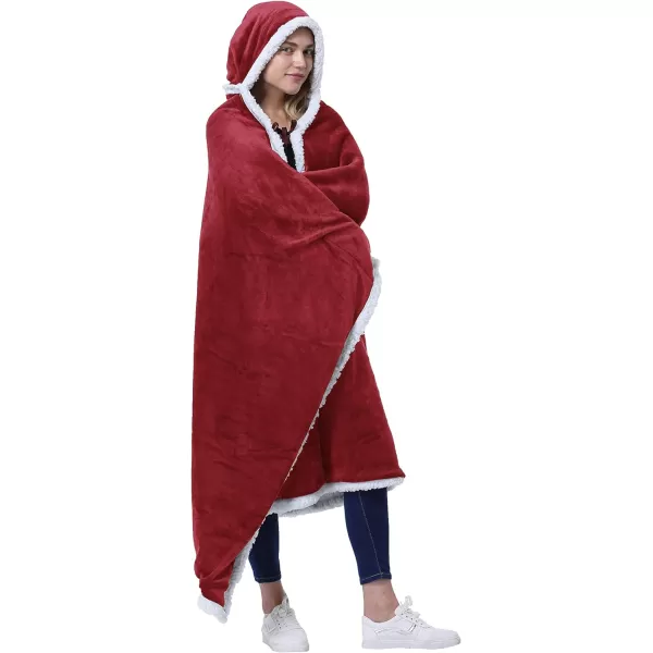 Catalonia Hooded Blanket Poncho  Wearable Blanket Wrap with Hand Pockets  Comfy Sherpa Fleece Throw Cape for Children and Adults Women GiftHooded Blanket Wine