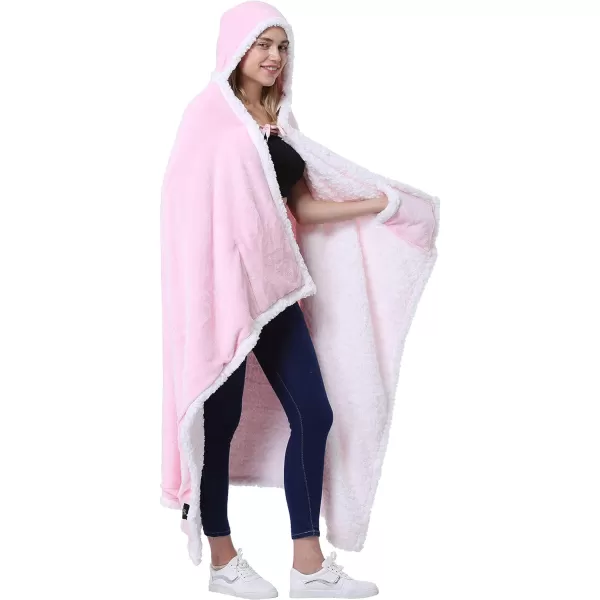 Catalonia Hooded Blanket Poncho  Wearable Blanket Wrap with Hand Pockets  Comfy Sherpa Fleece Throw Cape for Children and Adults Women GiftHooded Blanket Pink