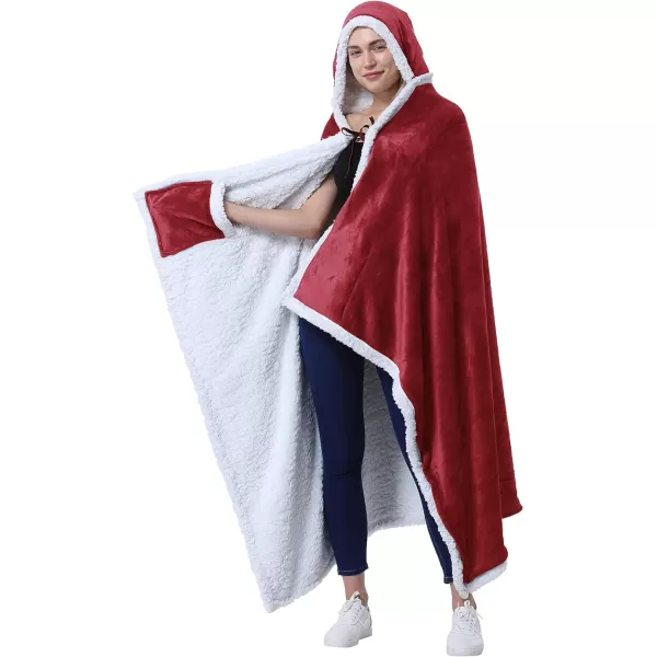 Catalonia Hooded Blanket Poncho  Wearable Blanket Wrap with Hand Pockets  Comfy Sherpa Fleece Throw Cape for Children and Adults Women GiftHooded Blanket Wine