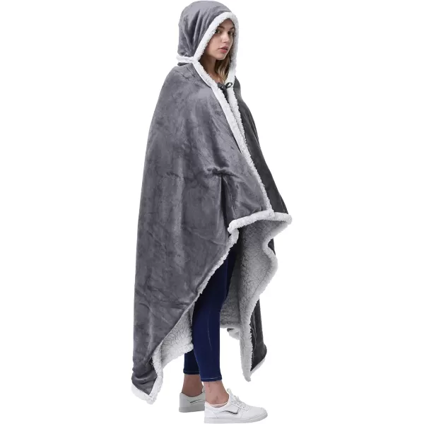 Catalonia Hooded Blanket Poncho  Wearable Blanket Wrap with Hand Pockets  Comfy Sherpa Fleece Throw Cape for Children and Adults Women GiftHooded Blanket Grey