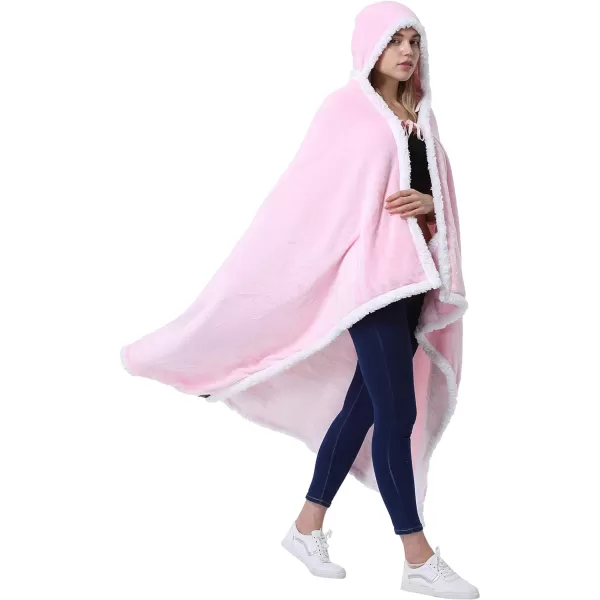 Catalonia Hooded Blanket Poncho  Wearable Blanket Wrap with Hand Pockets  Comfy Sherpa Fleece Throw Cape for Children and Adults Women GiftHooded Blanket Pink