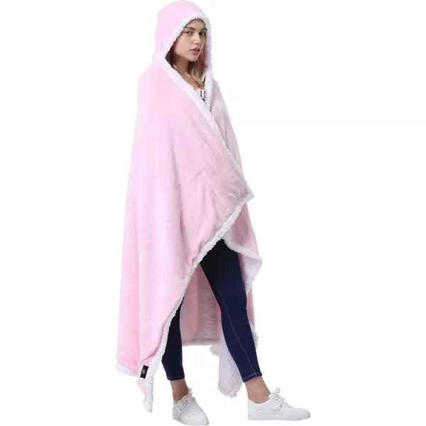 Catalonia Hooded Blanket Poncho  Wearable Blanket Wrap with Hand Pockets  Comfy Sherpa Fleece Throw Cape for Children and Adults Women GiftHooded Blanket Pink