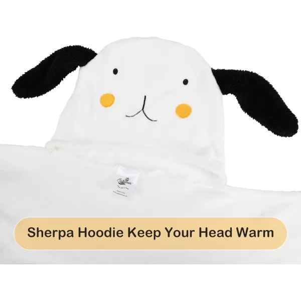 Catalonia Hooded Blanket Poncho  Wearable Blanket Wrap with Hand Pockets  Comfy Sherpa Fleece Throw Cape for Children and Adults Women GiftHooded Blanket White Sheep
