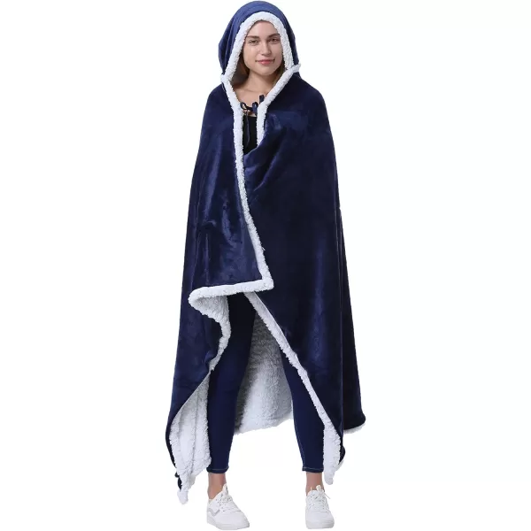 Catalonia Hooded Blanket Poncho  Wearable Blanket Wrap with Hand Pockets  Comfy Sherpa Fleece Throw Cape for Children and Adults Women GiftHooded Blanket Navy