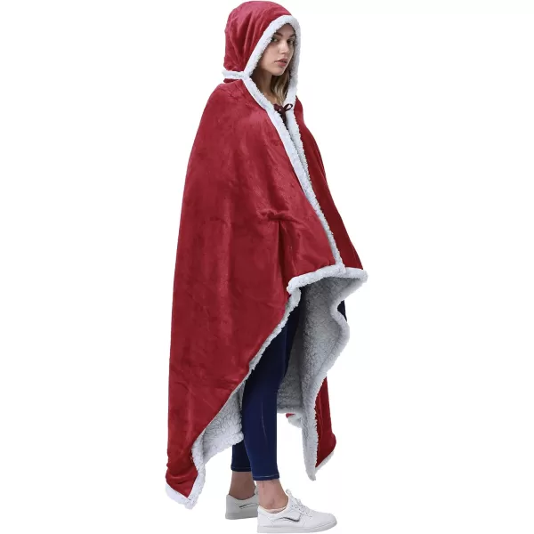 Catalonia Hooded Blanket Poncho  Wearable Blanket Wrap with Hand Pockets  Comfy Sherpa Fleece Throw Cape for Children and Adults Women GiftHooded Blanket Wine