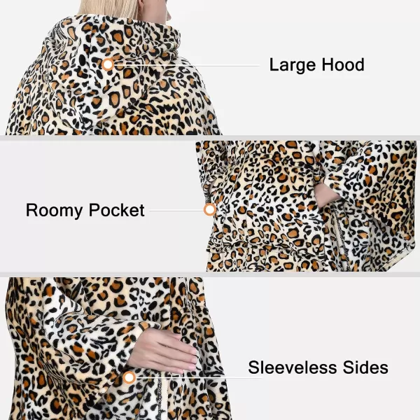 Catalonia Hooded Wearable Blanket Poncho for Adult Women Men Fleece Wrap Blanket Cape with Hood  Warm Soft Cozy Snuggly  Comfort Gift No SleevesFleece Hooded Cheetah