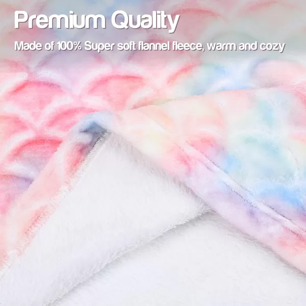 Catalonia Kids Mermaid Tail Blanket Super Soft Plush Flannel Sleeping Snuggle Blanket for Girls Rainbow Tiedye Fish Scale Pattern Gift IdeaCandy