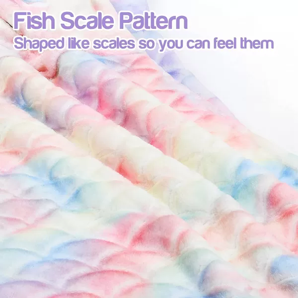 Catalonia Kids Mermaid Tail Blanket Super Soft Plush Flannel Sleeping Snuggle Blanket for Girls Rainbow Tiedye Fish Scale Pattern Gift IdeaCandy