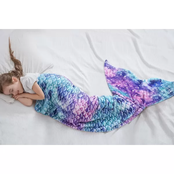 Catalonia Kids Mermaid Tail Blanket Super Soft Plush Flannel Sleeping Snuggle Blanket for Girls Rainbow Tiedye Fish Scale Pattern Gift IdeaGalaxy