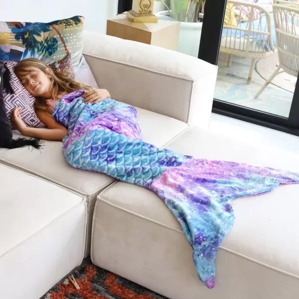 Catalonia Kids Mermaid Tail Blanket Super Soft Plush Flannel Sleeping Snuggle Blanket for Girls Rainbow Tiedye Fish Scale Pattern Gift IdeaGalaxy