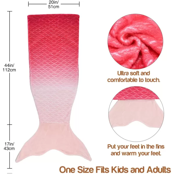 Catalonia Kids Mermaid Tail Blanket Super Soft Plush Flannel Sleeping Snuggle Blanket for Girls Rainbow Tiedye Fish Scale Pattern Gift IdeaPink Ombre