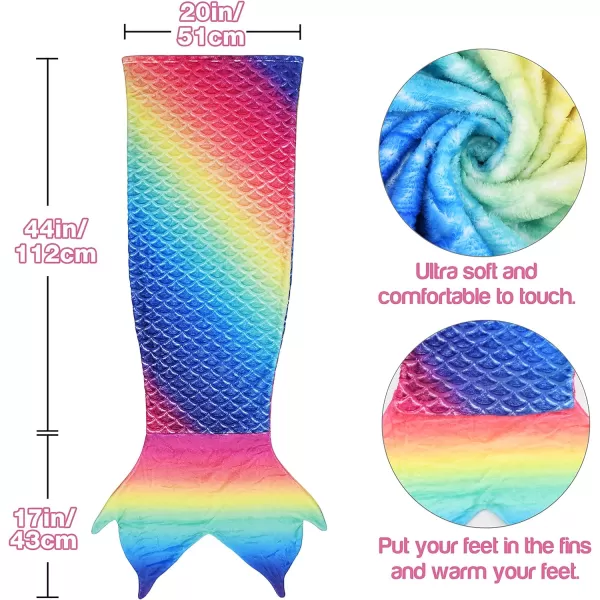 Catalonia Kids Mermaid Tail Blanket Super Soft Plush Flannel Sleeping Snuggle Blanket for Girls Rainbow Tiedye Fish Scale Pattern Gift IdeaRainbow