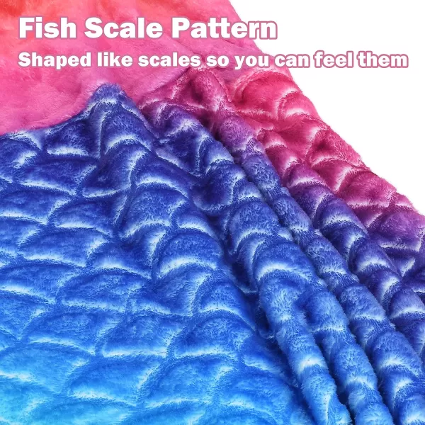 Catalonia Kids Mermaid Tail Blanket Super Soft Plush Flannel Sleeping Snuggle Blanket for Girls Rainbow Tiedye Fish Scale Pattern Gift IdeaRainbow