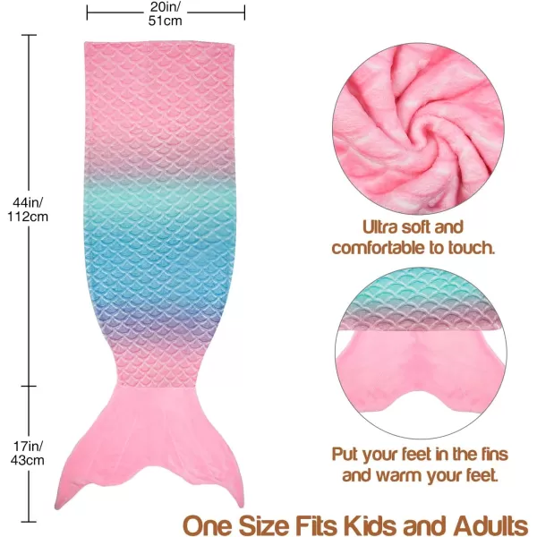 Catalonia Kids Mermaid Tail Blanket Super Soft Plush Flannel Sleeping Snuggle Blanket for Girls Rainbow Tiedye Fish Scale Pattern Gift IdeaRainbow Ombre Pink Tail