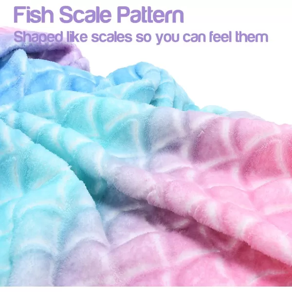 Catalonia Kids Mermaid Tail Blanket Super Soft Plush Flannel Sleeping Snuggle Blanket for Girls Rainbow Tiedye Fish Scale Pattern Gift IdeaRainbow Ombre