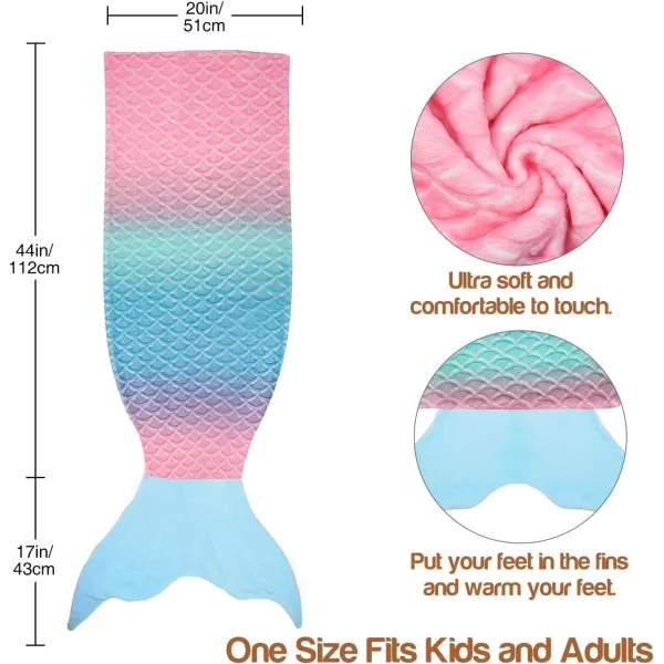 Catalonia Kids Mermaid Tail Blanket Super Soft Plush Flannel Sleeping Snuggle Blanket for Girls Rainbow Tiedye Fish Scale Pattern Gift IdeaRainbow Ombre