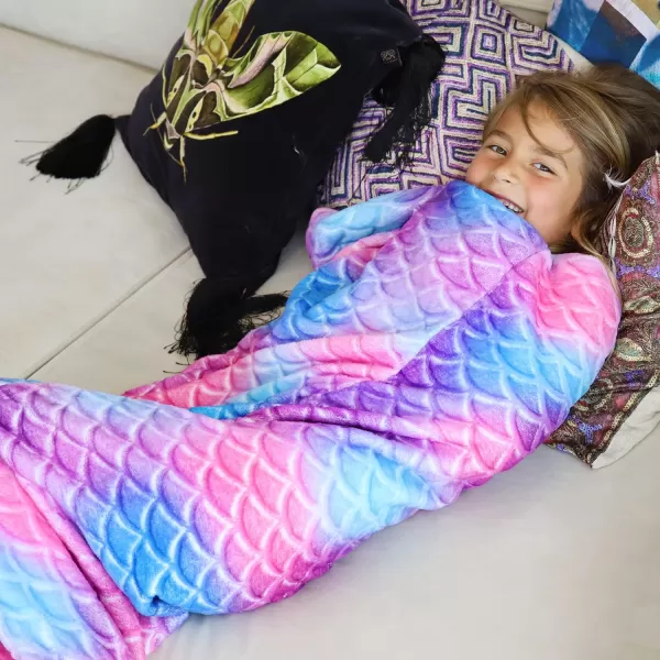 Catalonia Kids Mermaid Tail Blanket Super Soft Plush Flannel Sleeping Snuggle Blanket for Girls Rainbow Tiedye Fish Scale Pattern Gift IdeaRainbow Tiedye