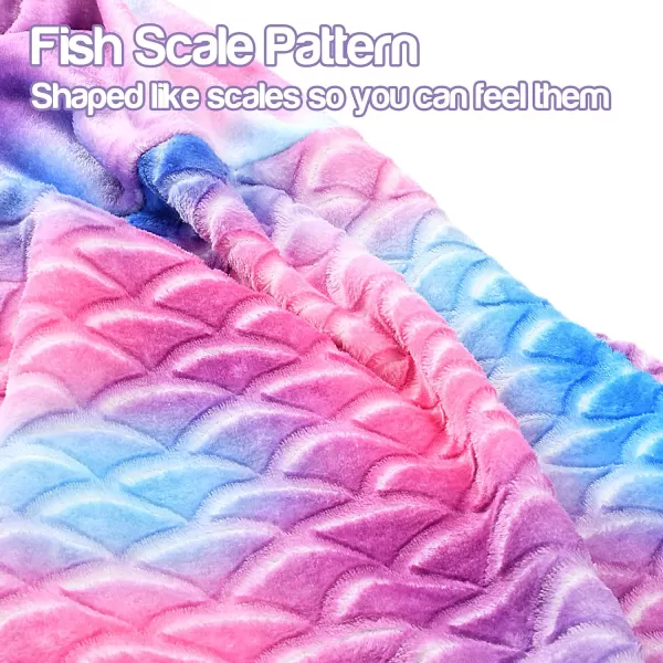 Catalonia Kids Mermaid Tail Blanket Super Soft Plush Flannel Sleeping Snuggle Blanket for Girls Rainbow Tiedye Fish Scale Pattern Gift IdeaRainbow Tiedye