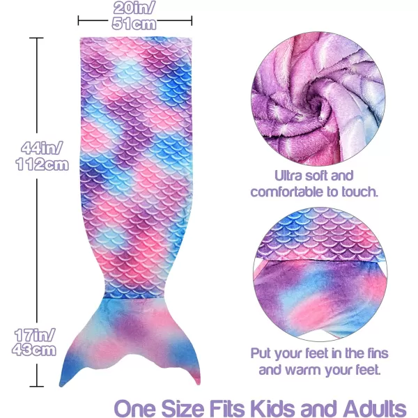 Catalonia Kids Mermaid Tail Blanket Super Soft Plush Flannel Sleeping Snuggle Blanket for Girls Rainbow Tiedye Fish Scale Pattern Gift IdeaRainbow Tiedye