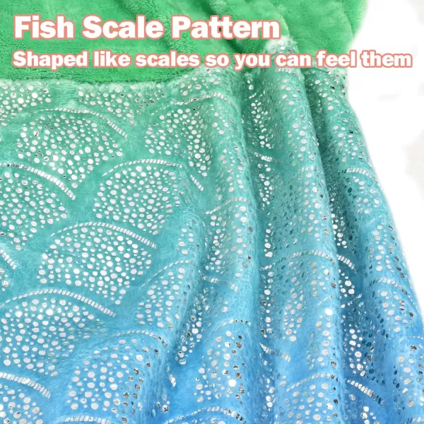 Catalonia Kids Mermaid Tail Blanket Super Soft Plush Flannel Sleeping Snuggle Blanket for Girls Rainbow Tiedye Fish Scale Pattern Gift IdeaShiny Green