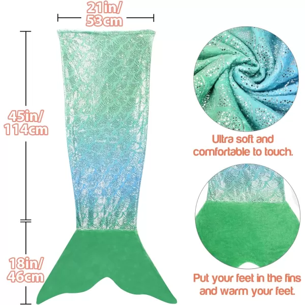 Catalonia Kids Mermaid Tail Blanket Super Soft Plush Flannel Sleeping Snuggle Blanket for Girls Rainbow Tiedye Fish Scale Pattern Gift IdeaShiny Green