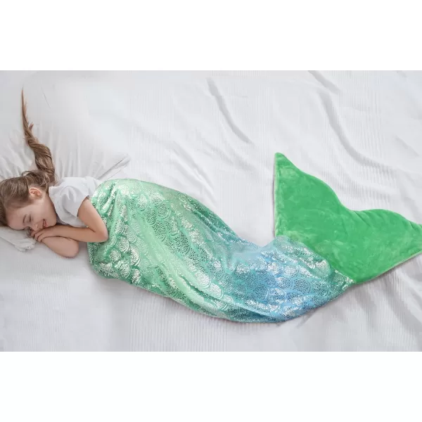 Catalonia Kids Mermaid Tail Blanket Super Soft Plush Flannel Sleeping Snuggle Blanket for Girls Rainbow Tiedye Fish Scale Pattern Gift IdeaShiny Green