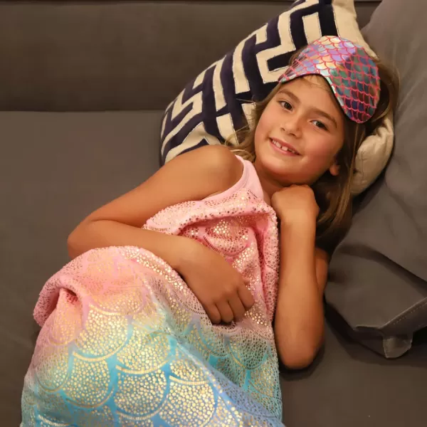 Catalonia Kids Mermaid Tail Blanket Super Soft Plush Flannel Sleeping Snuggle Blanket for Girls Rainbow Tiedye Fish Scale Pattern Gift IdeaShiny Rainbow Ombre