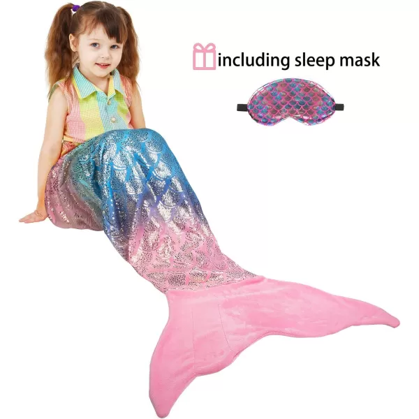 Catalonia Kids Mermaid Tail Blanket Super Soft Plush Flannel Sleeping Snuggle Blanket for Girls Rainbow Tiedye Fish Scale Pattern Gift IdeaShiny Rainbow Ombre